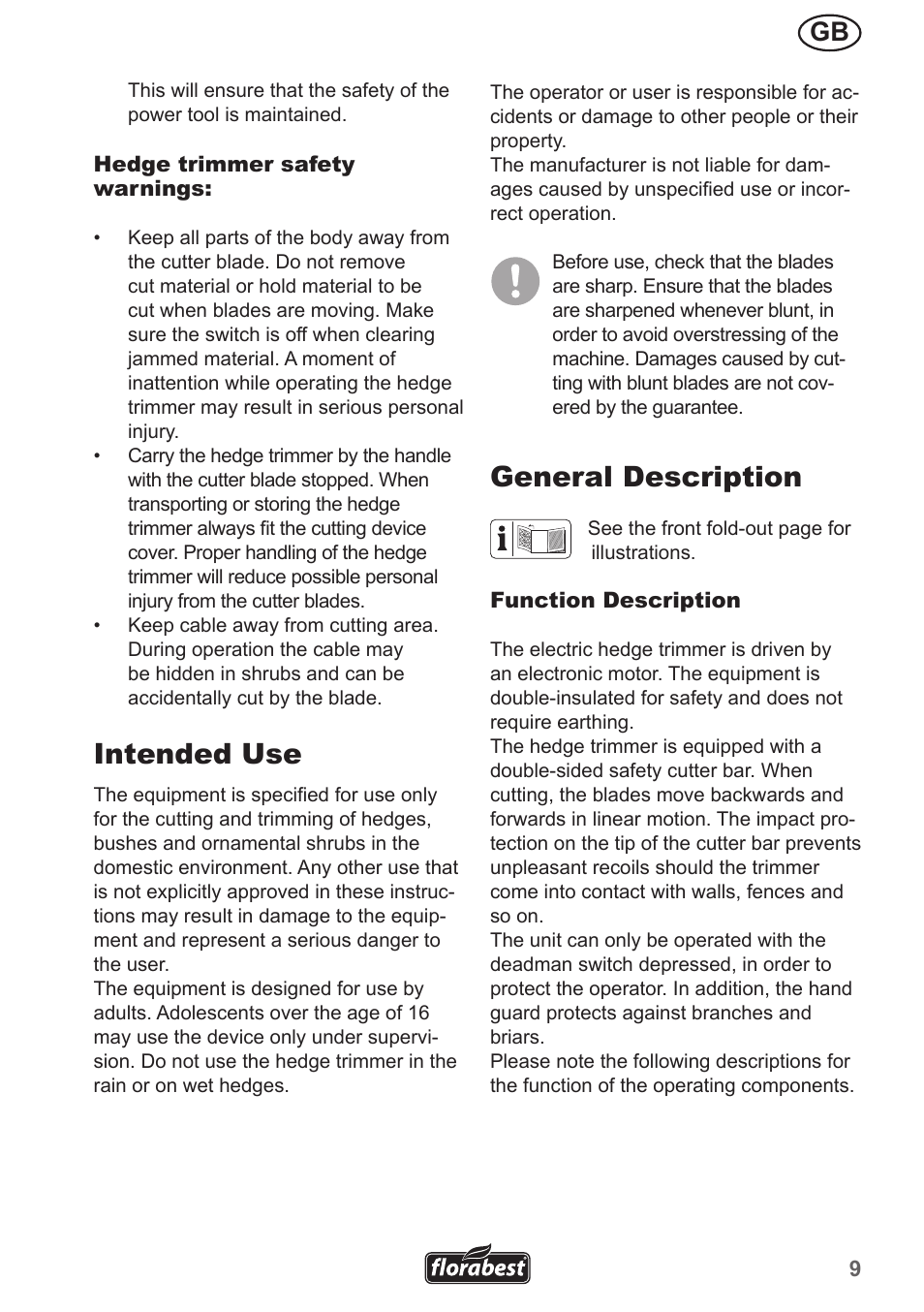Intended use, General description | Florabest FHL 900 A1 User Manual | Page 9 / 106