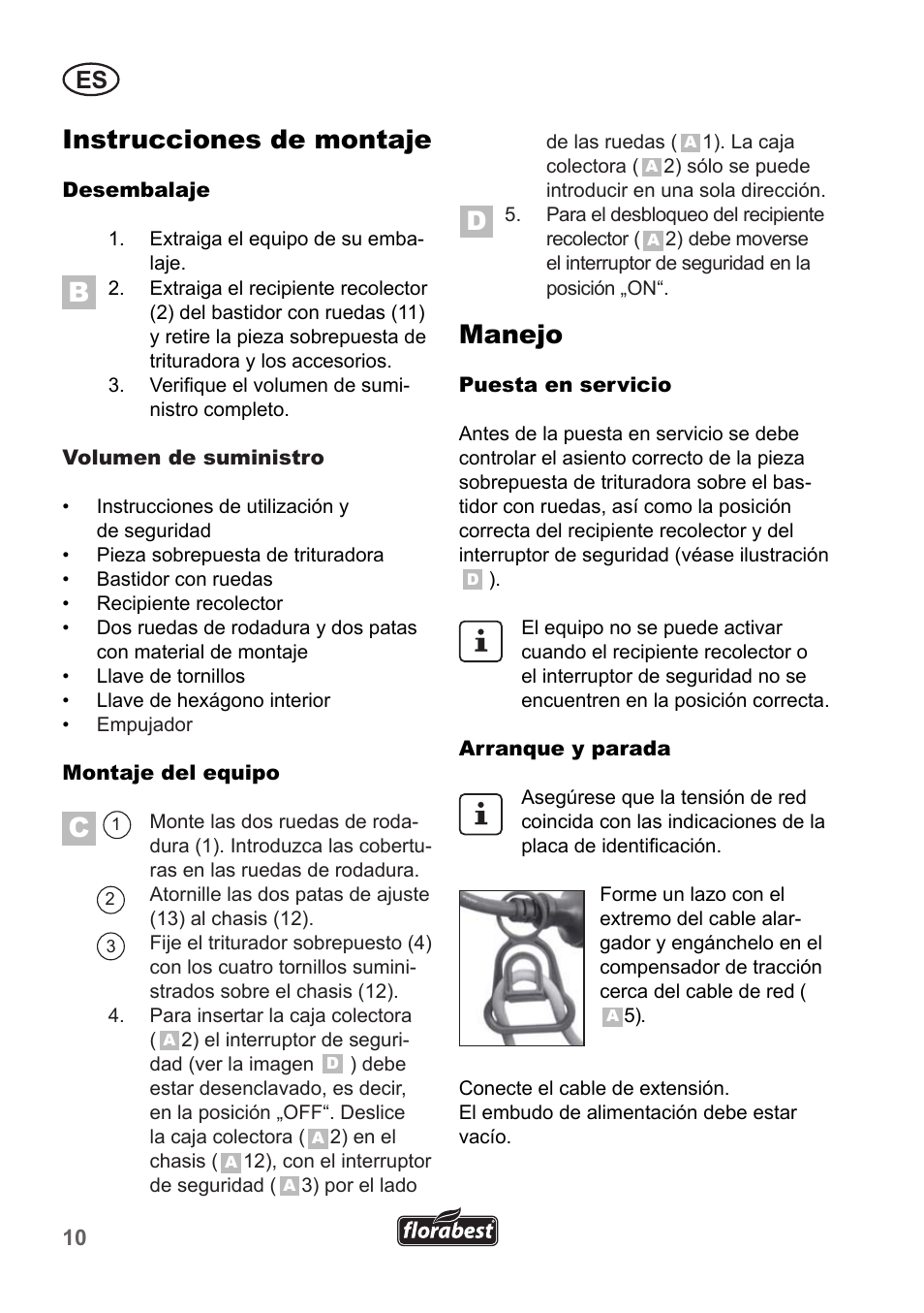 Instrucciones de montaje, Manejo | Florabest FLH 2500 A1 User Manual | Page 10 / 66