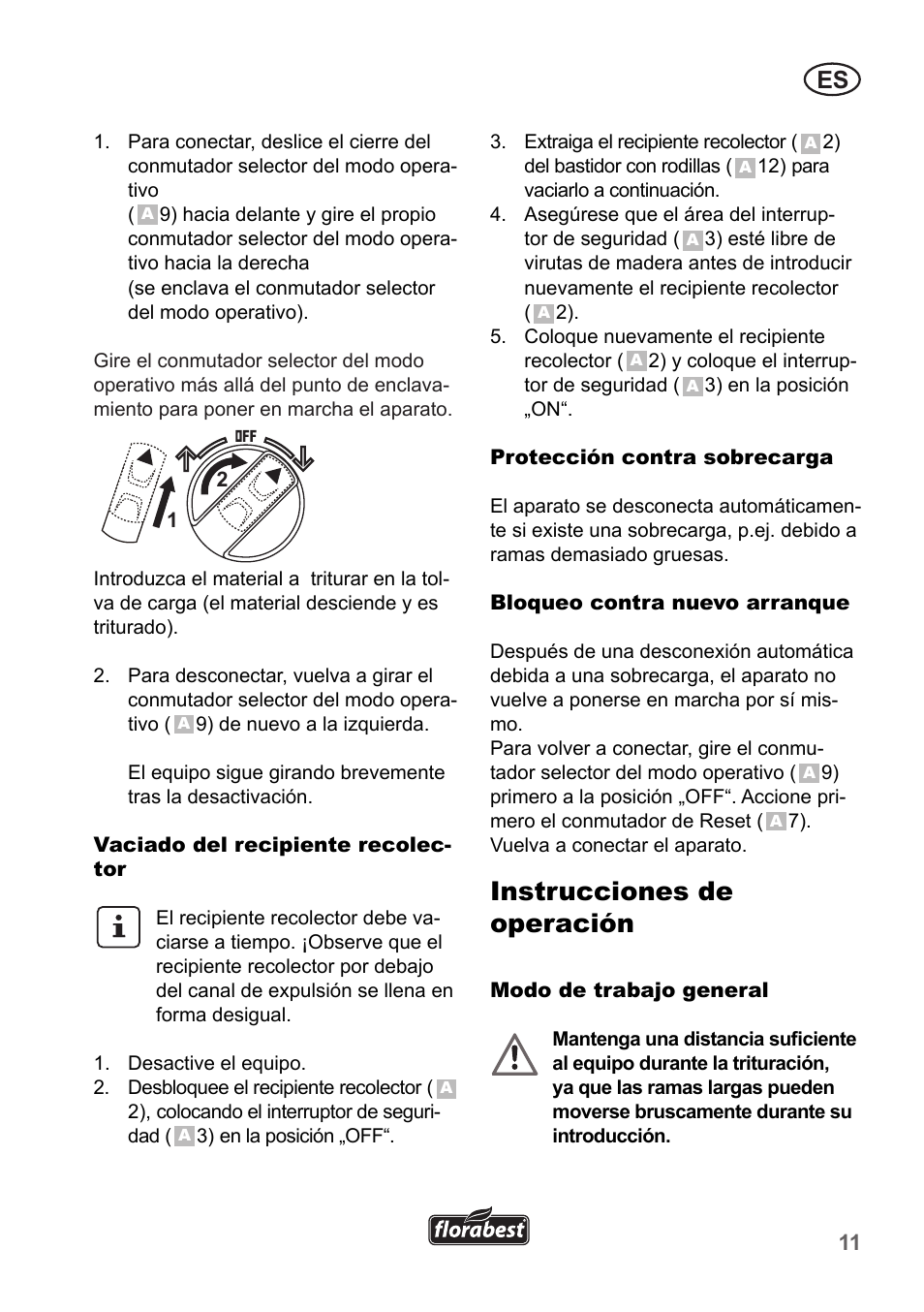 Instrucciones de operación | Florabest FLH 2500 A1 User Manual | Page 11 / 66