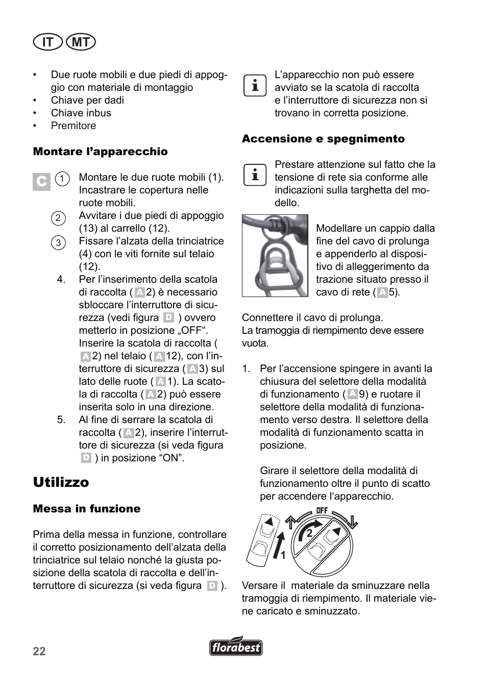 Utilizzo, It mt | Florabest FLH 2500 A1 User Manual | Page 22 / 66