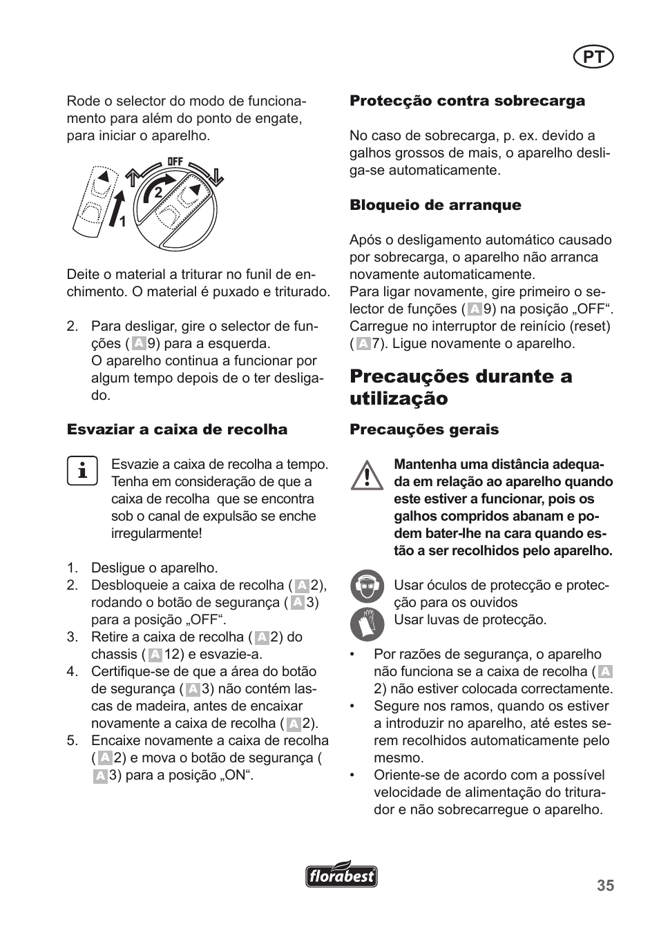 Precauções durante a utilização | Florabest FLH 2500 A1 User Manual | Page 35 / 66