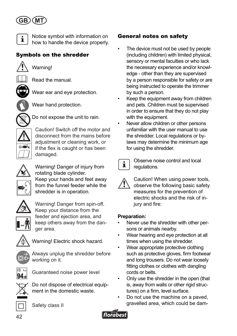 Gb mt | Florabest FLH 2500 A1 User Manual | Page 42 / 66