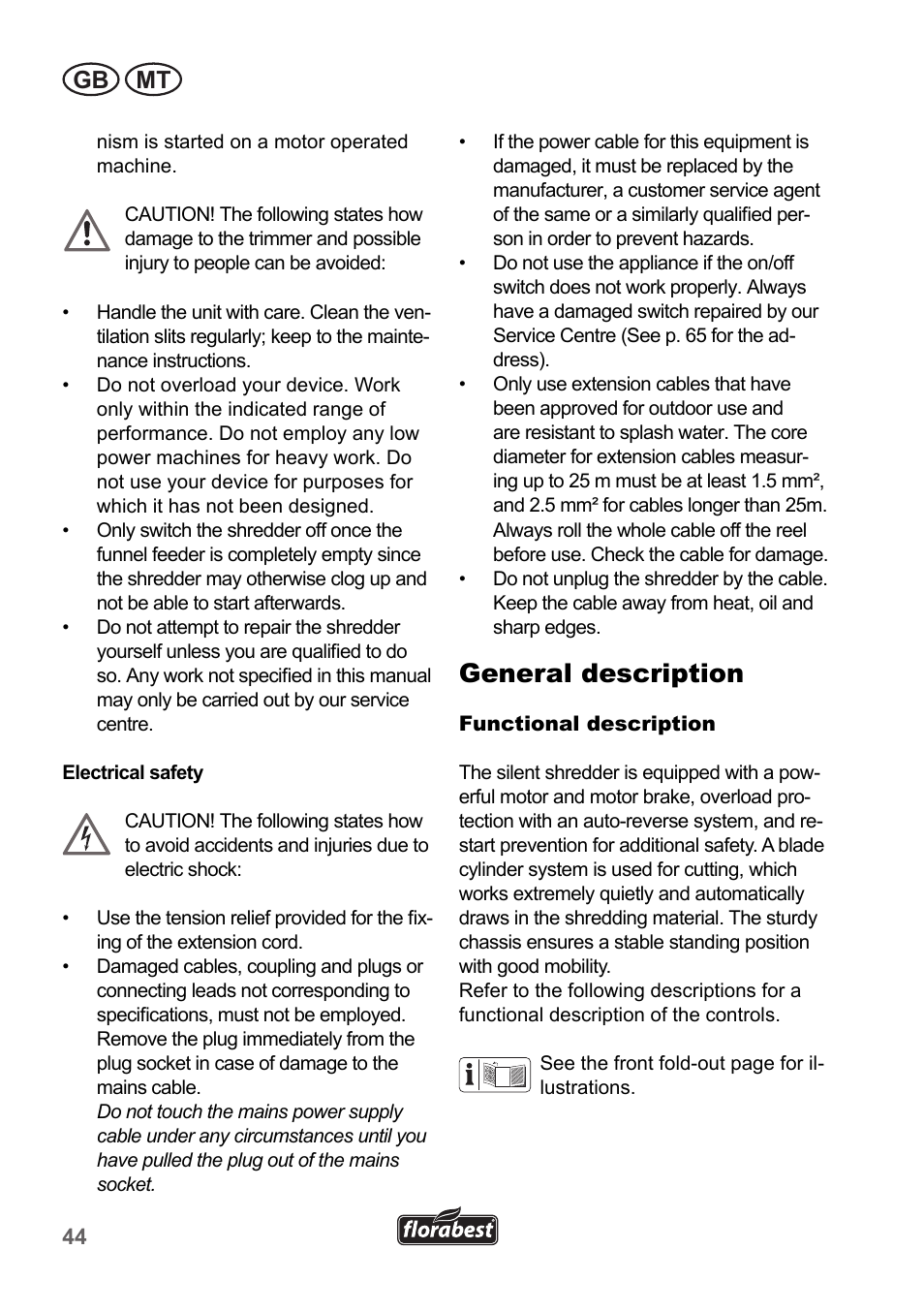 General description, Gb mt | Florabest FLH 2500 A1 User Manual | Page 44 / 66