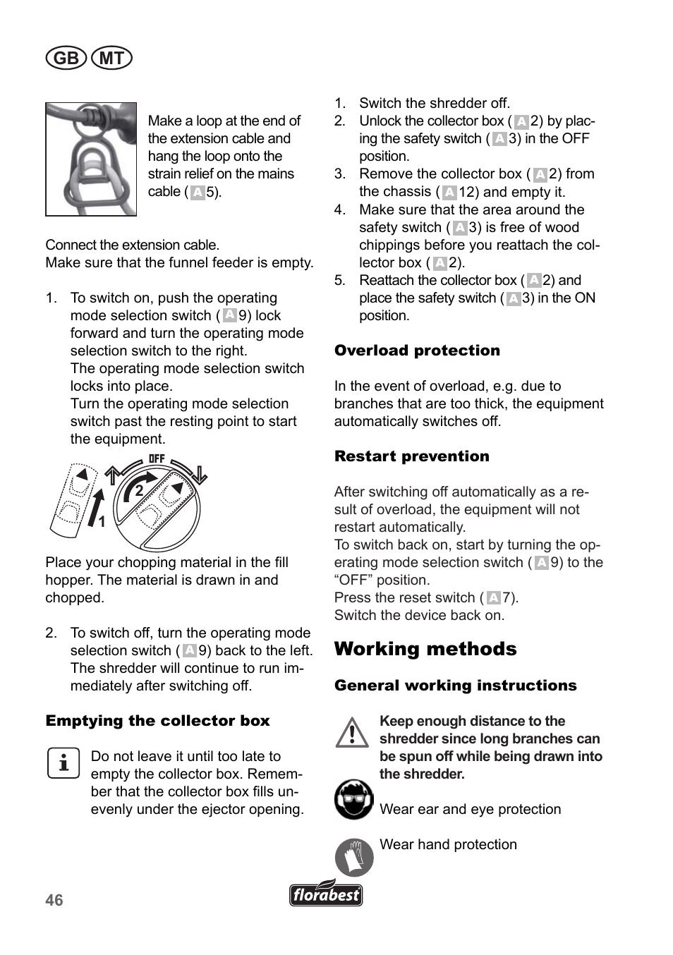 Working methods, Gb mt | Florabest FLH 2500 A1 User Manual | Page 46 / 66