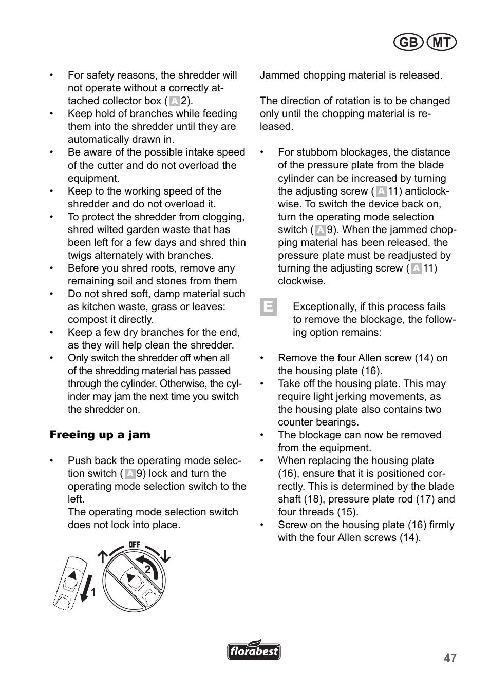 Gb mt | Florabest FLH 2500 A1 User Manual | Page 47 / 66