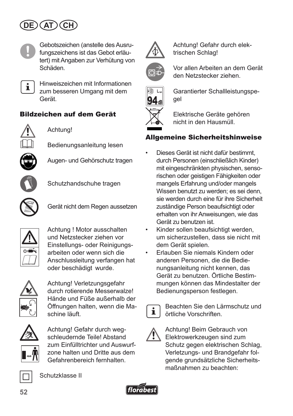 De at ch | Florabest FLH 2500 A1 User Manual | Page 52 / 66