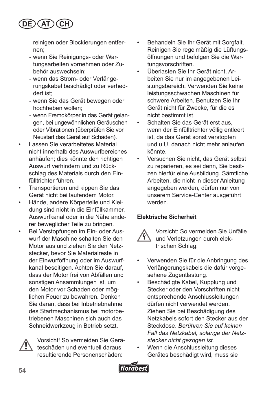 De at ch | Florabest FLH 2500 A1 User Manual | Page 54 / 66