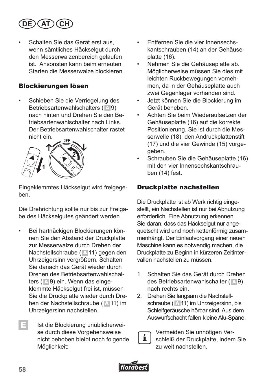 De at ch | Florabest FLH 2500 A1 User Manual | Page 58 / 66