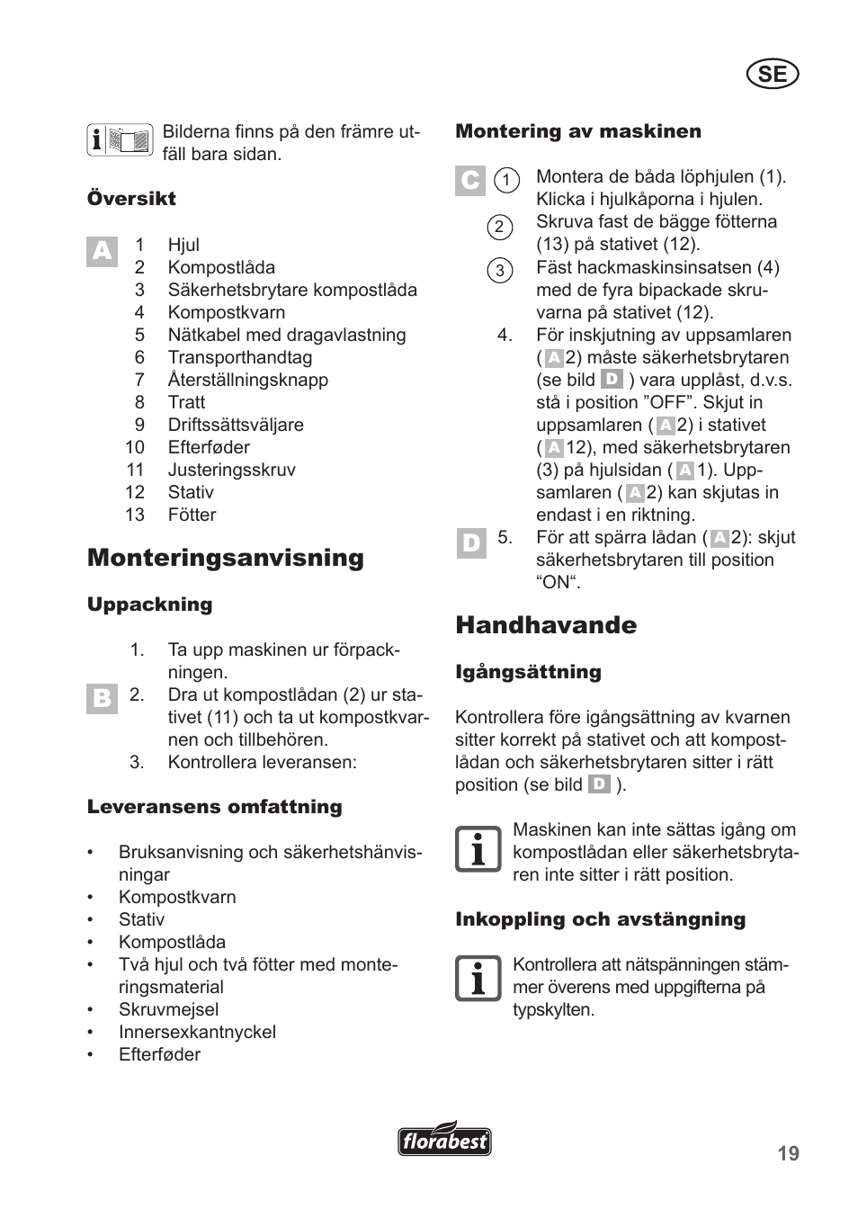 Monteringsanvisning, Handhavande | Florabest FLH 2500 A1 User Manual | Page 19 / 94