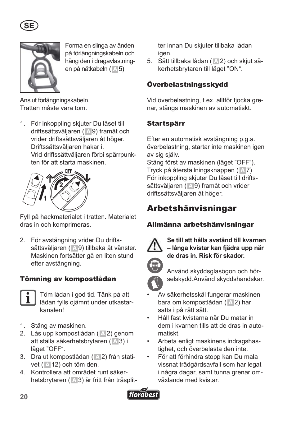 Arbetshänvisningar | Florabest FLH 2500 A1 User Manual | Page 20 / 94