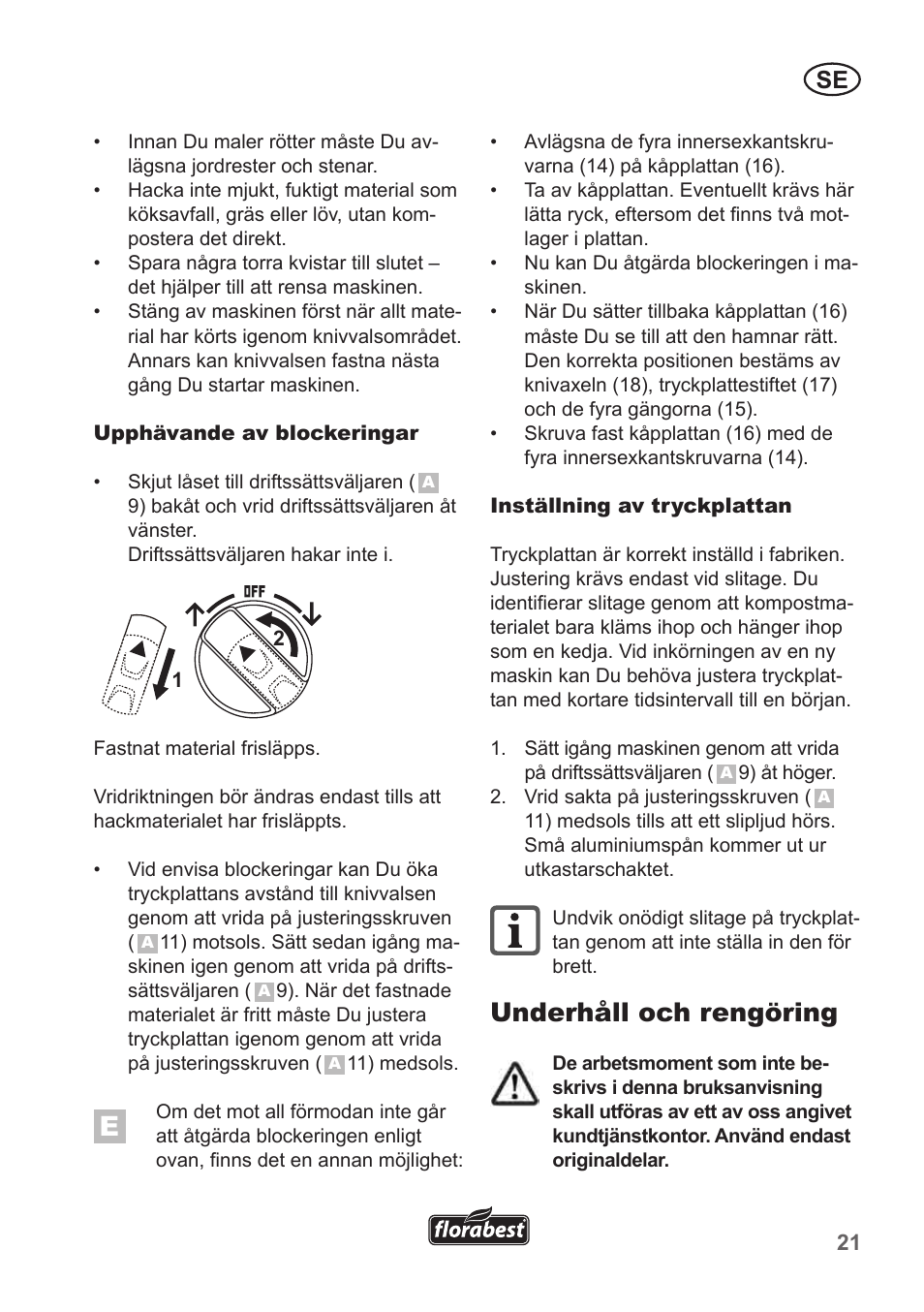 Underhåll och rengöring | Florabest FLH 2500 A1 User Manual | Page 21 / 94