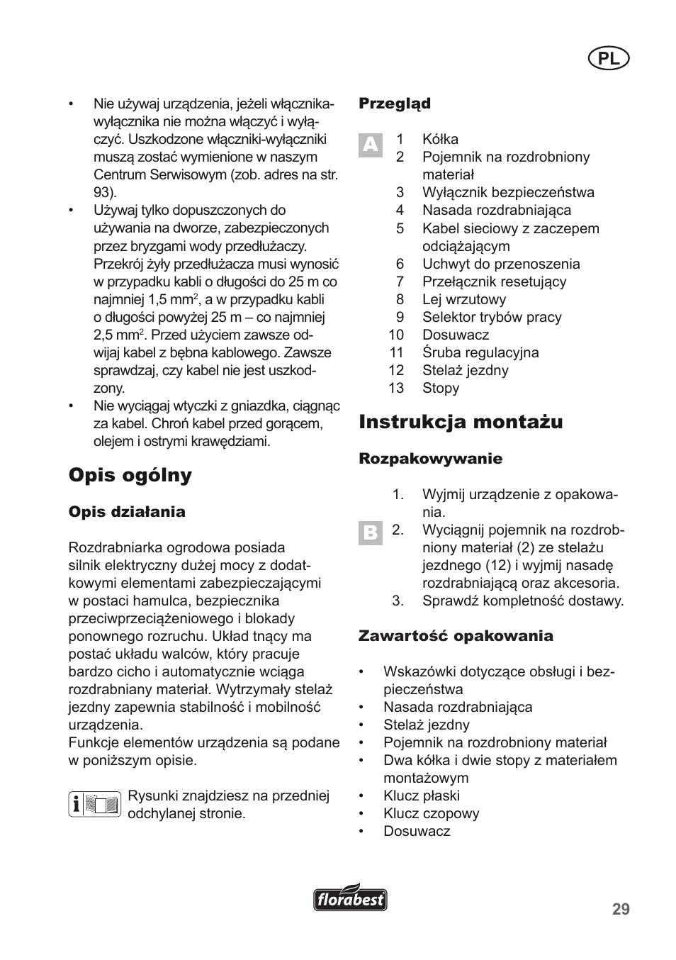 Opis ogólny, Instrukcja montażu | Florabest FLH 2500 A1 User Manual | Page 29 / 94