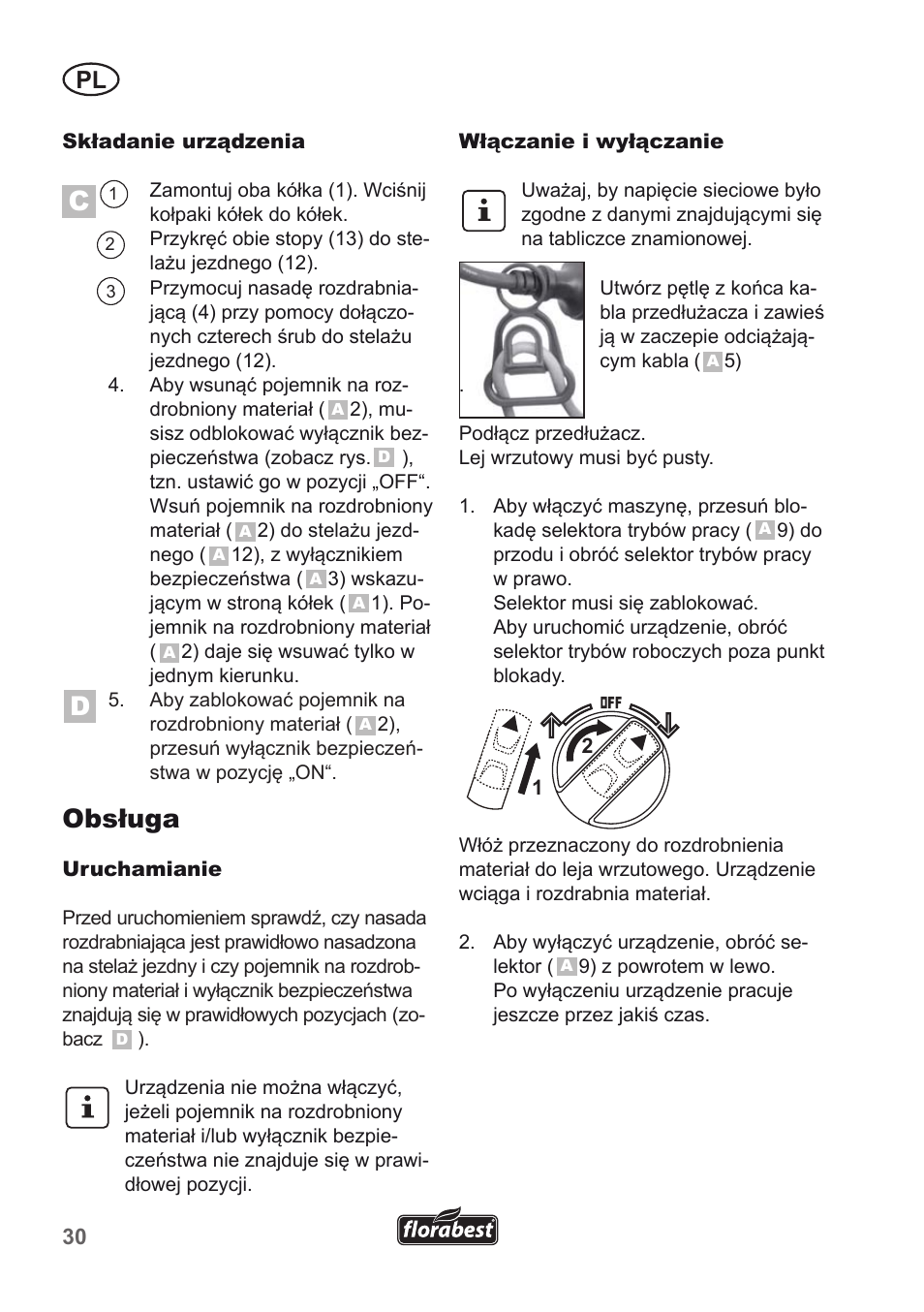 Obsługa | Florabest FLH 2500 A1 User Manual | Page 30 / 94