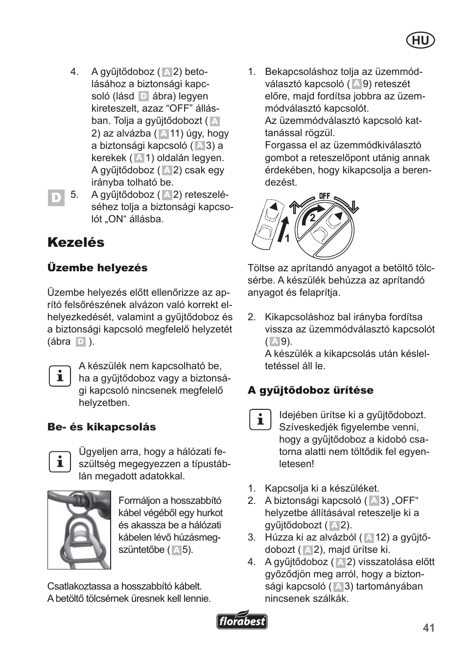 Kezelés | Florabest FLH 2500 A1 User Manual | Page 41 / 94