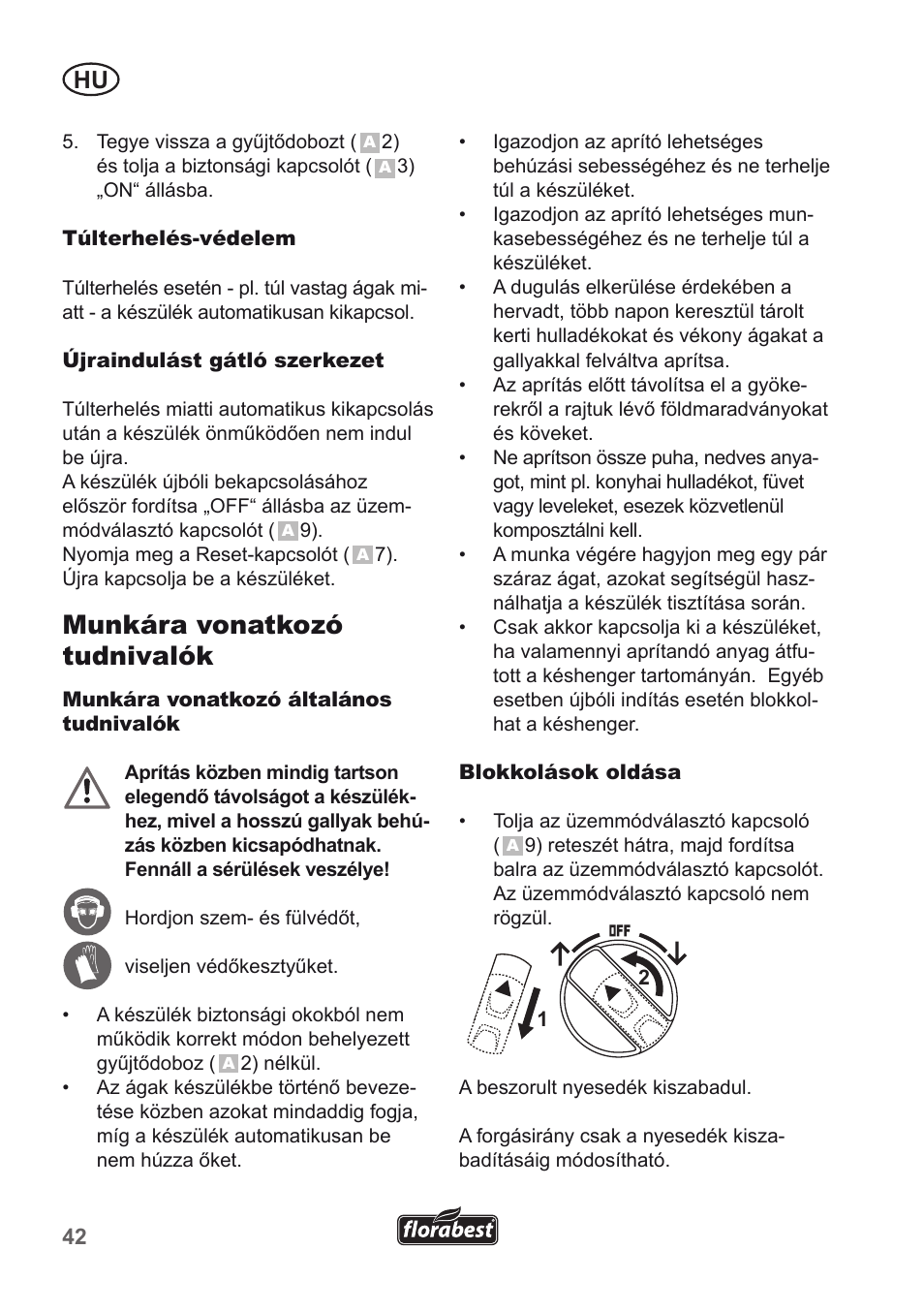 Munkára vonatkozó tudnivalók | Florabest FLH 2500 A1 User Manual | Page 42 / 94