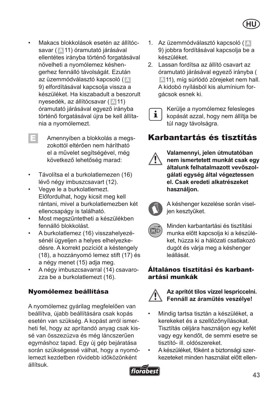 Karbantartás és tisztítás | Florabest FLH 2500 A1 User Manual | Page 43 / 94
