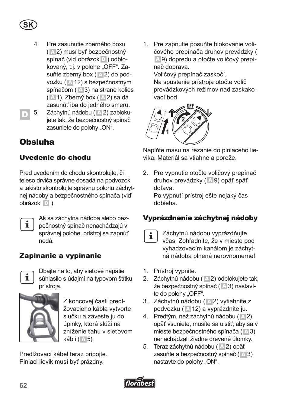 Obsluha | Florabest FLH 2500 A1 User Manual | Page 62 / 94