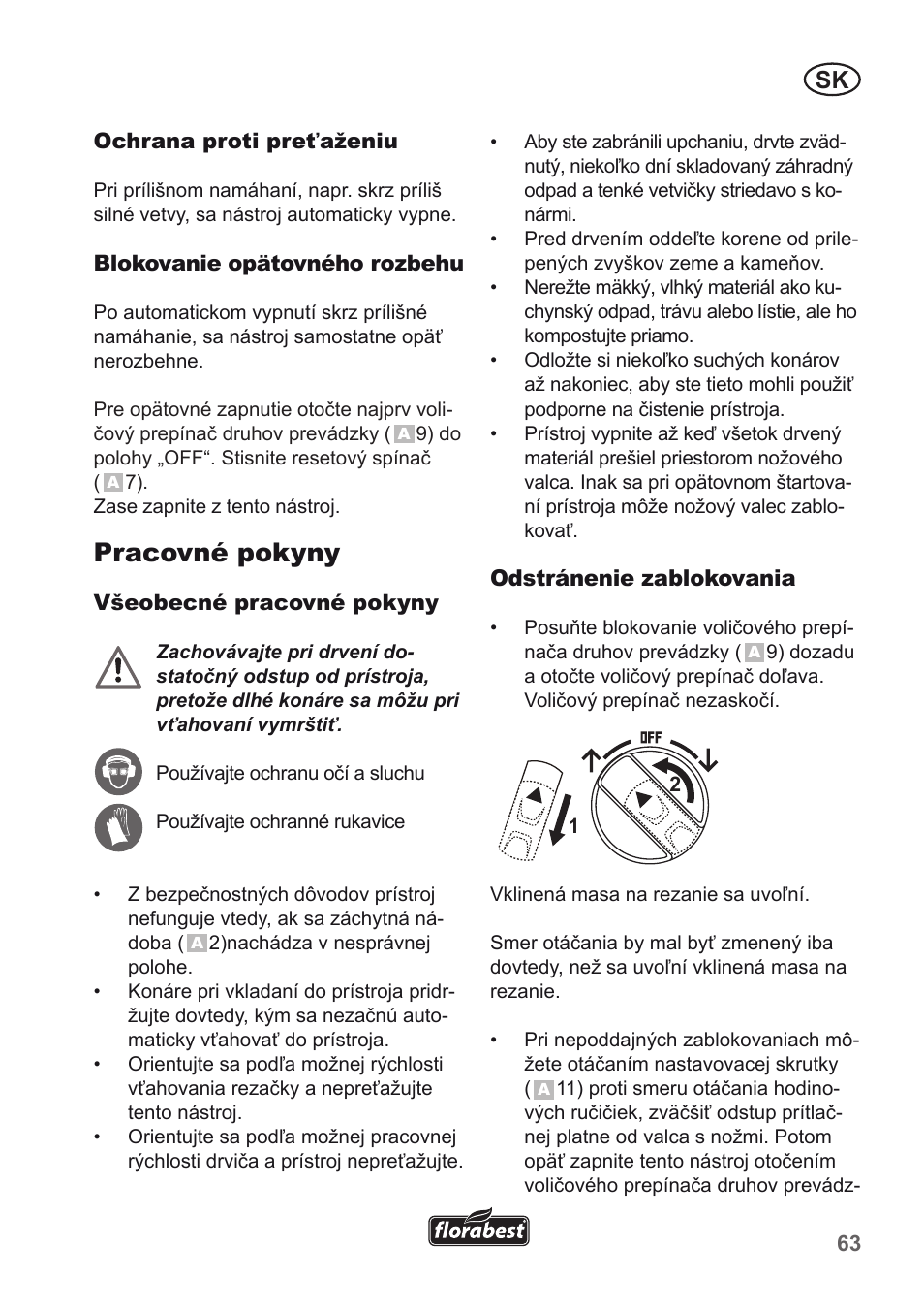 Pracovné pokyny | Florabest FLH 2500 A1 User Manual | Page 63 / 94