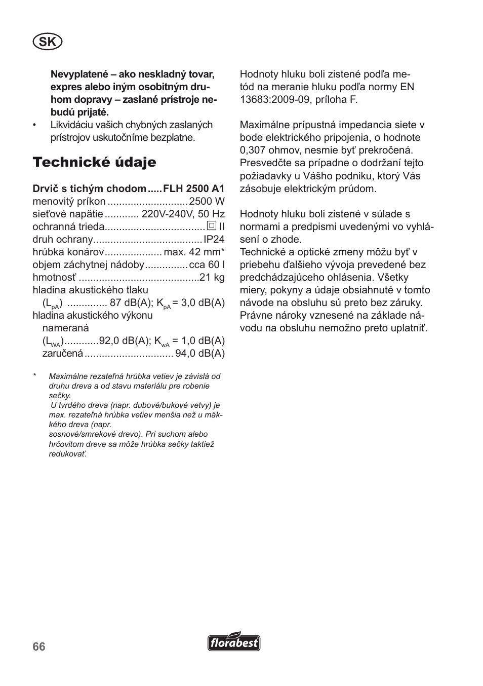 Technické údaje | Florabest FLH 2500 A1 User Manual | Page 66 / 94