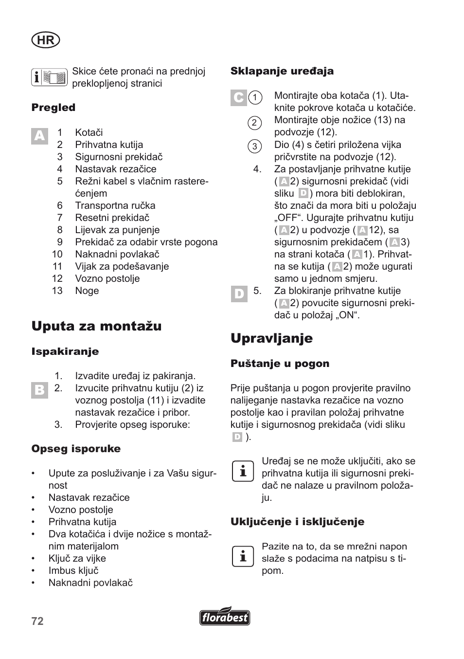 Uputa za montažu, Upravljanje | Florabest FLH 2500 A1 User Manual | Page 72 / 94