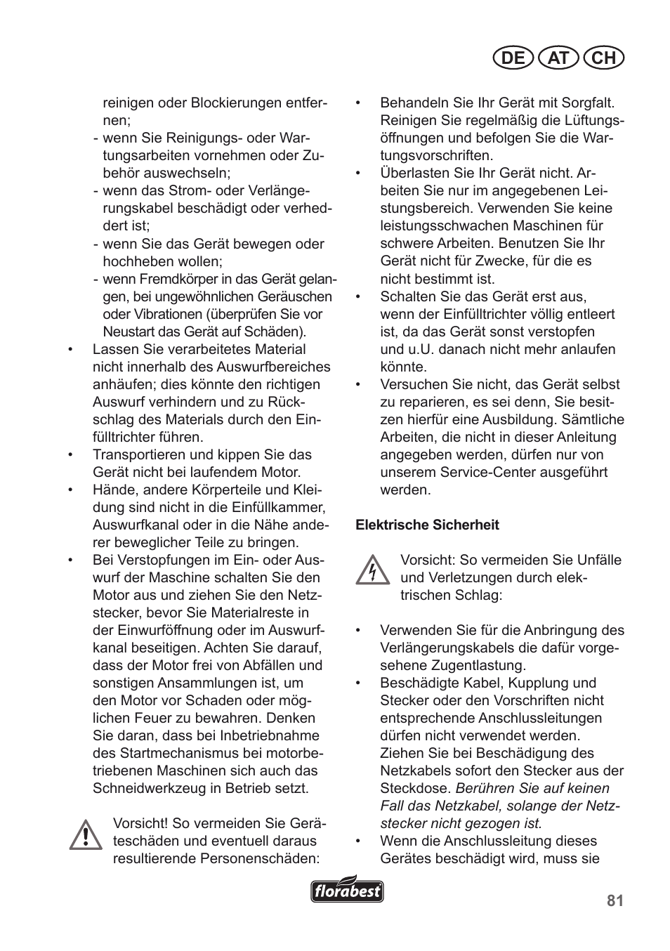 De at ch | Florabest FLH 2500 A1 User Manual | Page 81 / 94