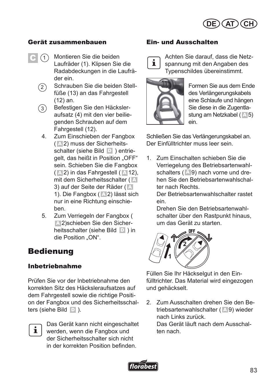 Bedienung, De at ch | Florabest FLH 2500 A1 User Manual | Page 83 / 94