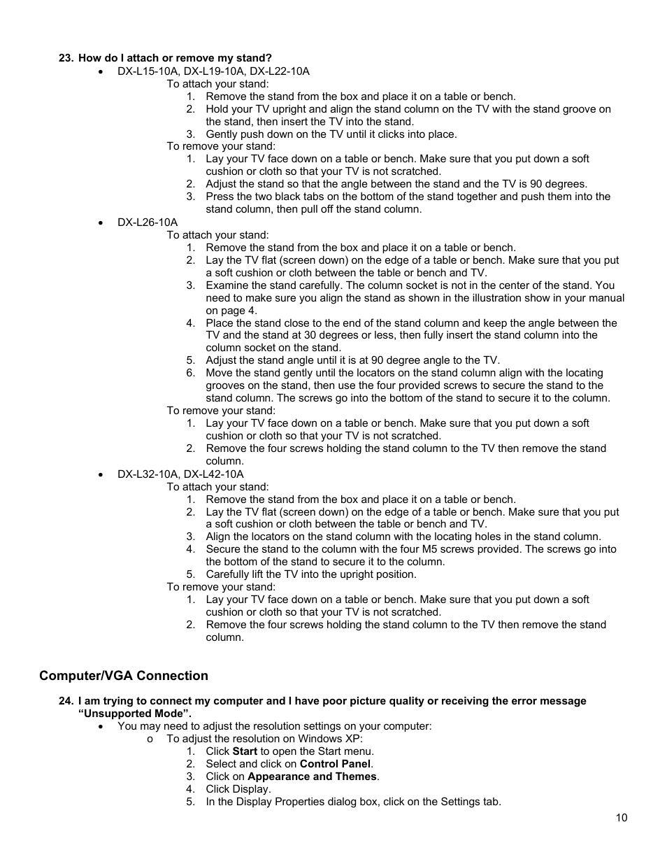 Computer/vga connection | Dynex DX-L26-10A User Manual | Page 10 / 11