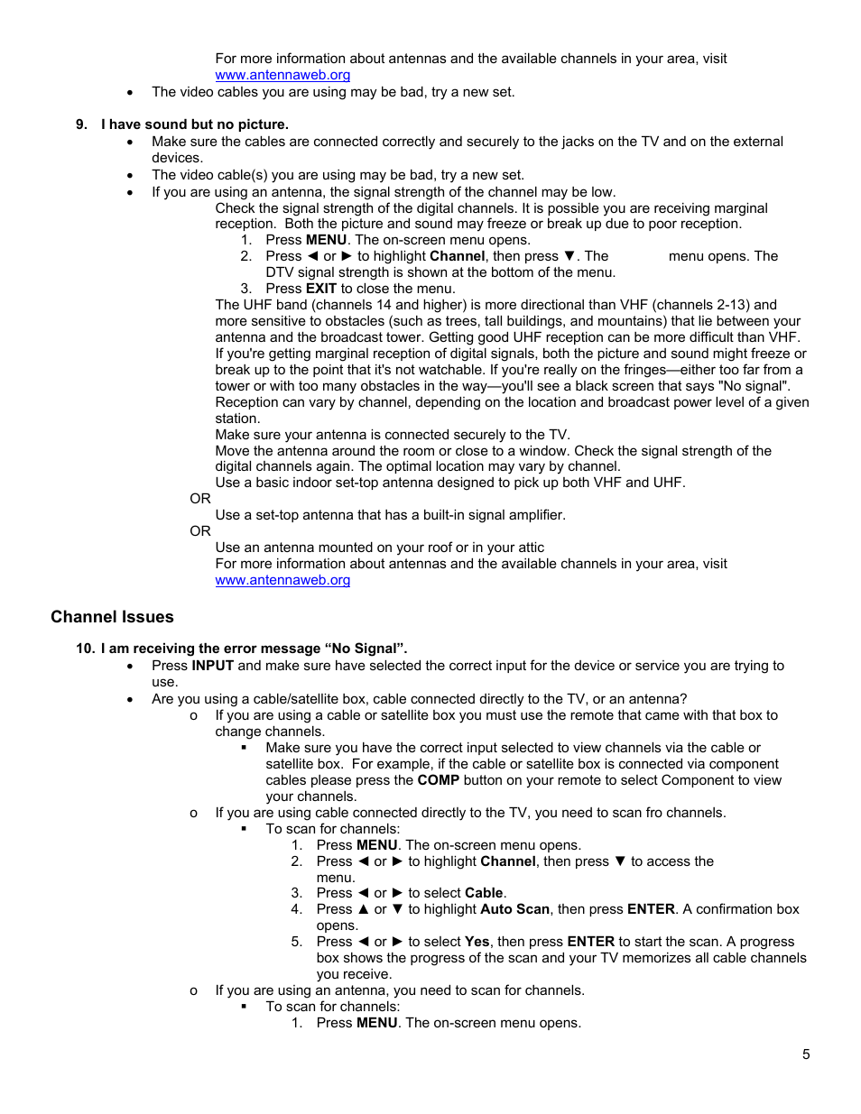 Channel issues | Dynex DX-L26-10A User Manual | Page 5 / 11