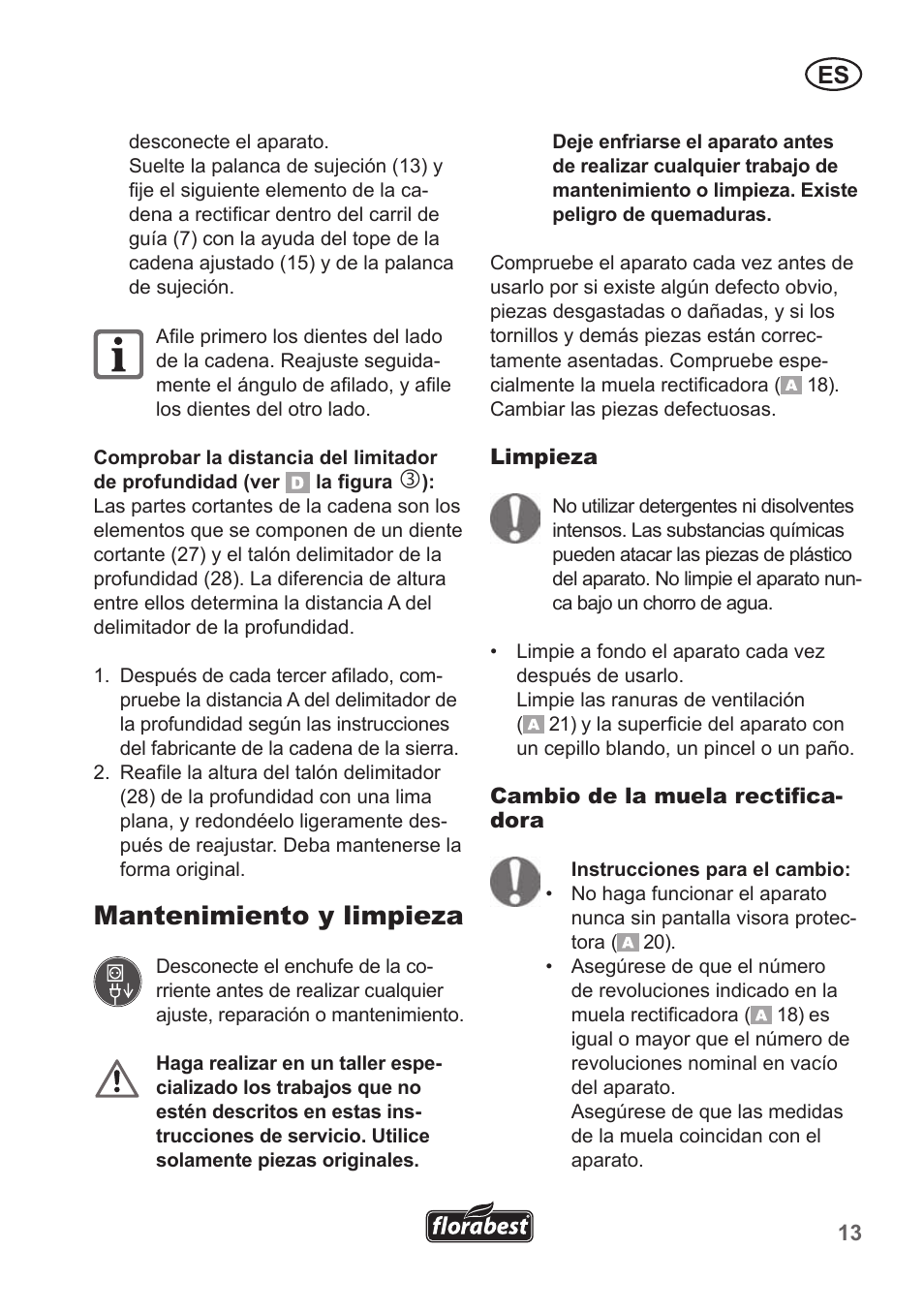 Mantenimiento y limpieza | Florabest FSG 85 B1 User Manual | Page 13 / 58