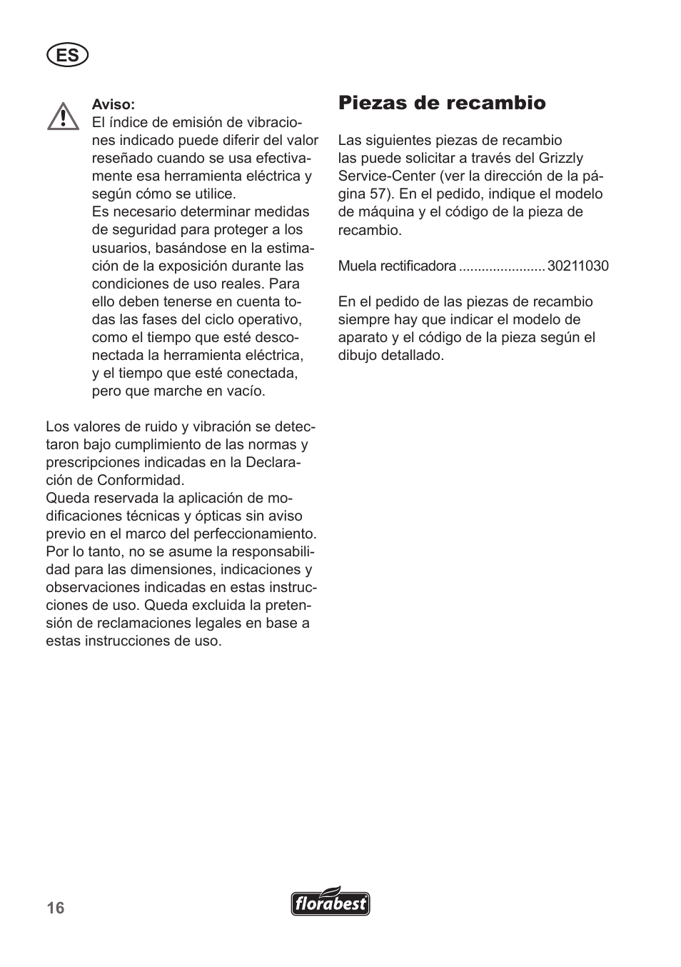 Piezas de recambio | Florabest FSG 85 B1 User Manual | Page 16 / 58