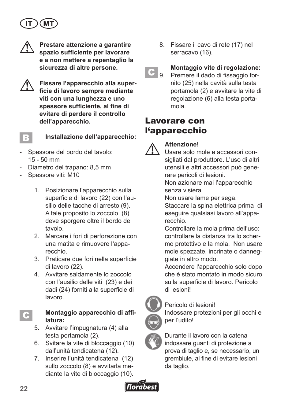 Lavorare con l‘apparecchio, It mt | Florabest FSG 85 B1 User Manual | Page 22 / 58