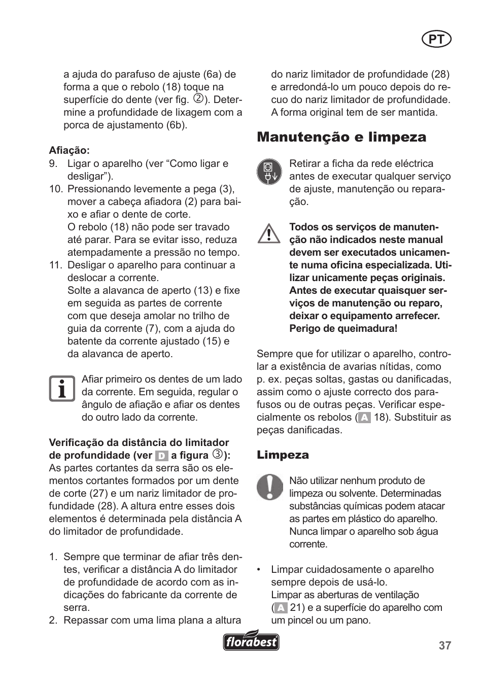 Manutenção e limpeza | Florabest FSG 85 B1 User Manual | Page 37 / 58