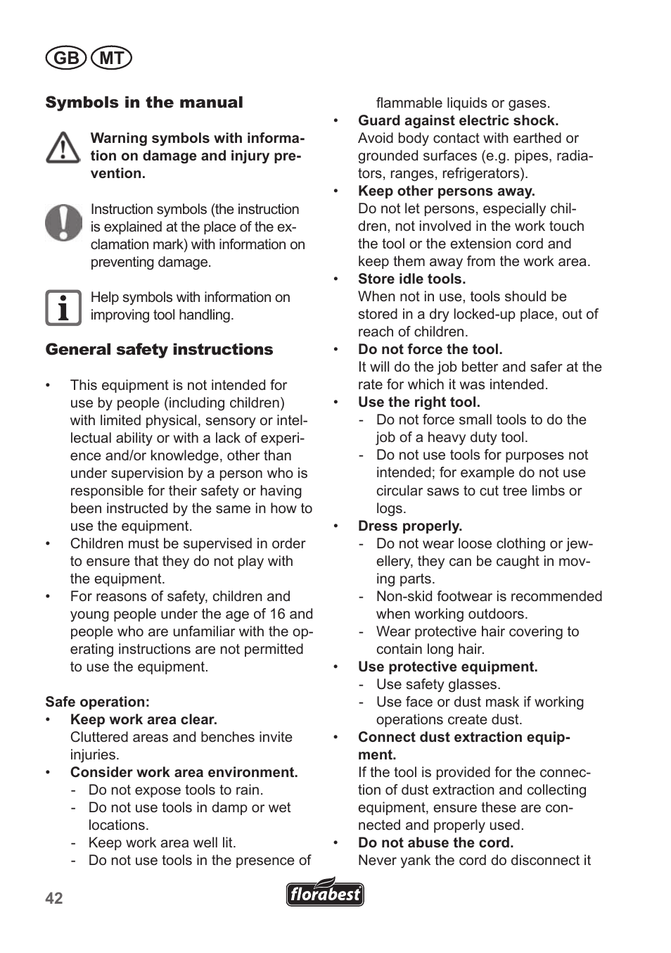 Gb mt | Florabest FSG 85 B1 User Manual | Page 42 / 58