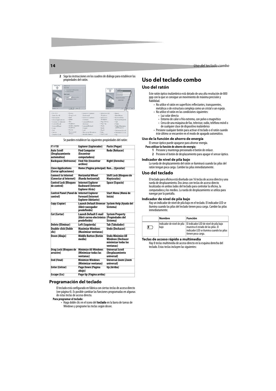 Uso del teclado combo | Dynex DX-KBOM2 User Manual | Page 14 / 17