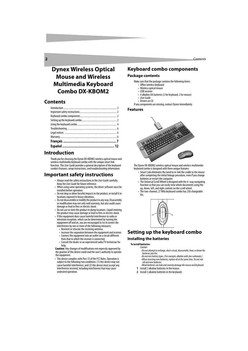 Dynex DX-KBOM2 User Manual | Page 2 / 17