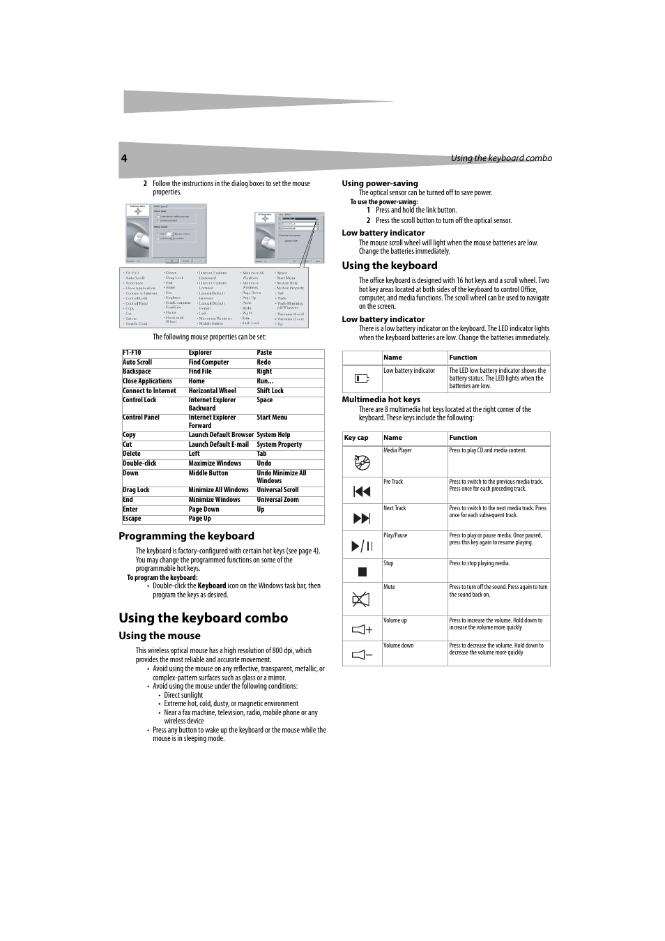 Using the keyboard combo, Programming the keyboard, Using the mouse | Using the keyboard | Dynex DX-KBOM2 User Manual | Page 4 / 17