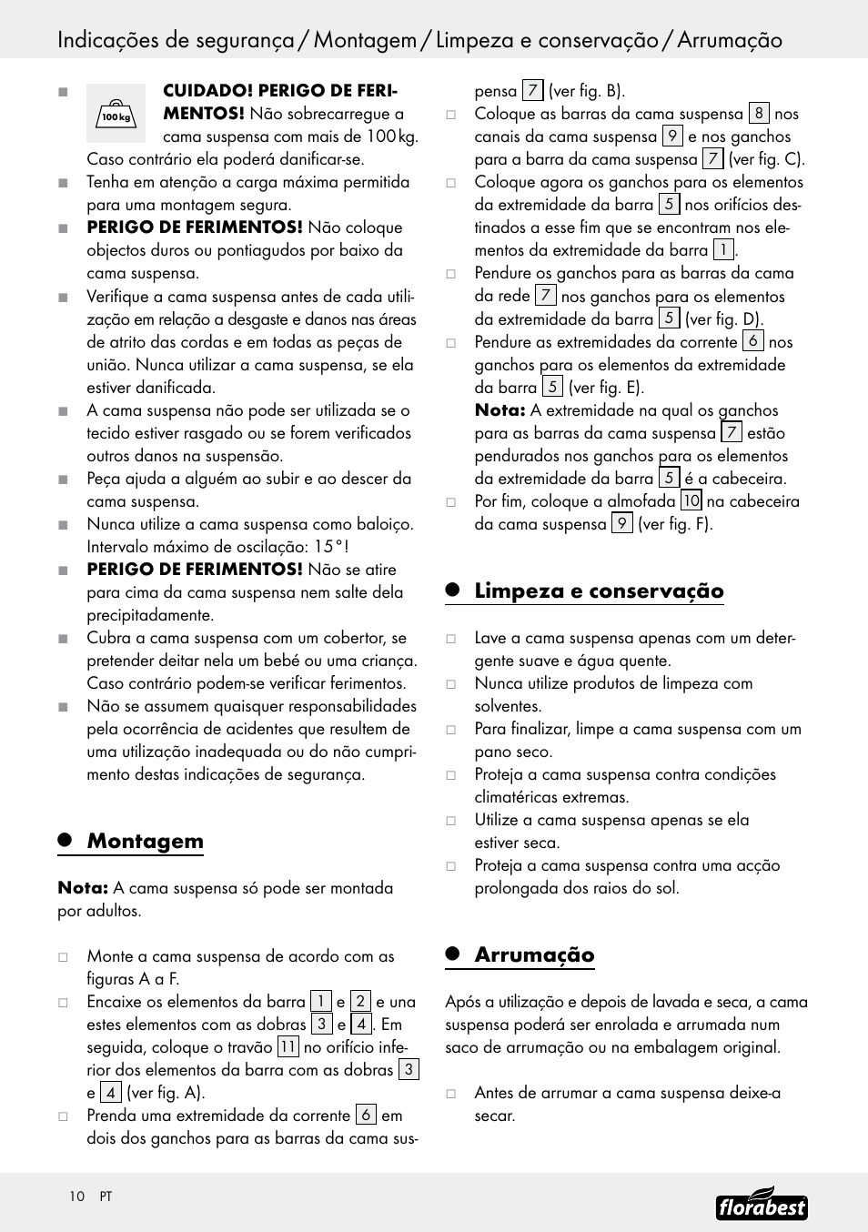 Montagem, Limpeza e conservação, Arrumação | Florabest Z30700 User Manual | Page 10 / 19