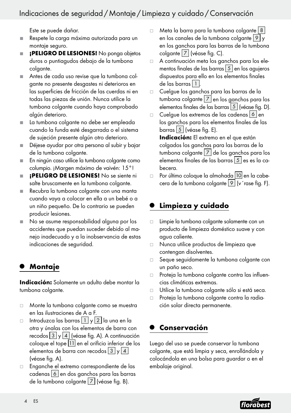 Montaje, Limpieza y cuidado, Conservación | Florabest Z30700 User Manual | Page 4 / 19