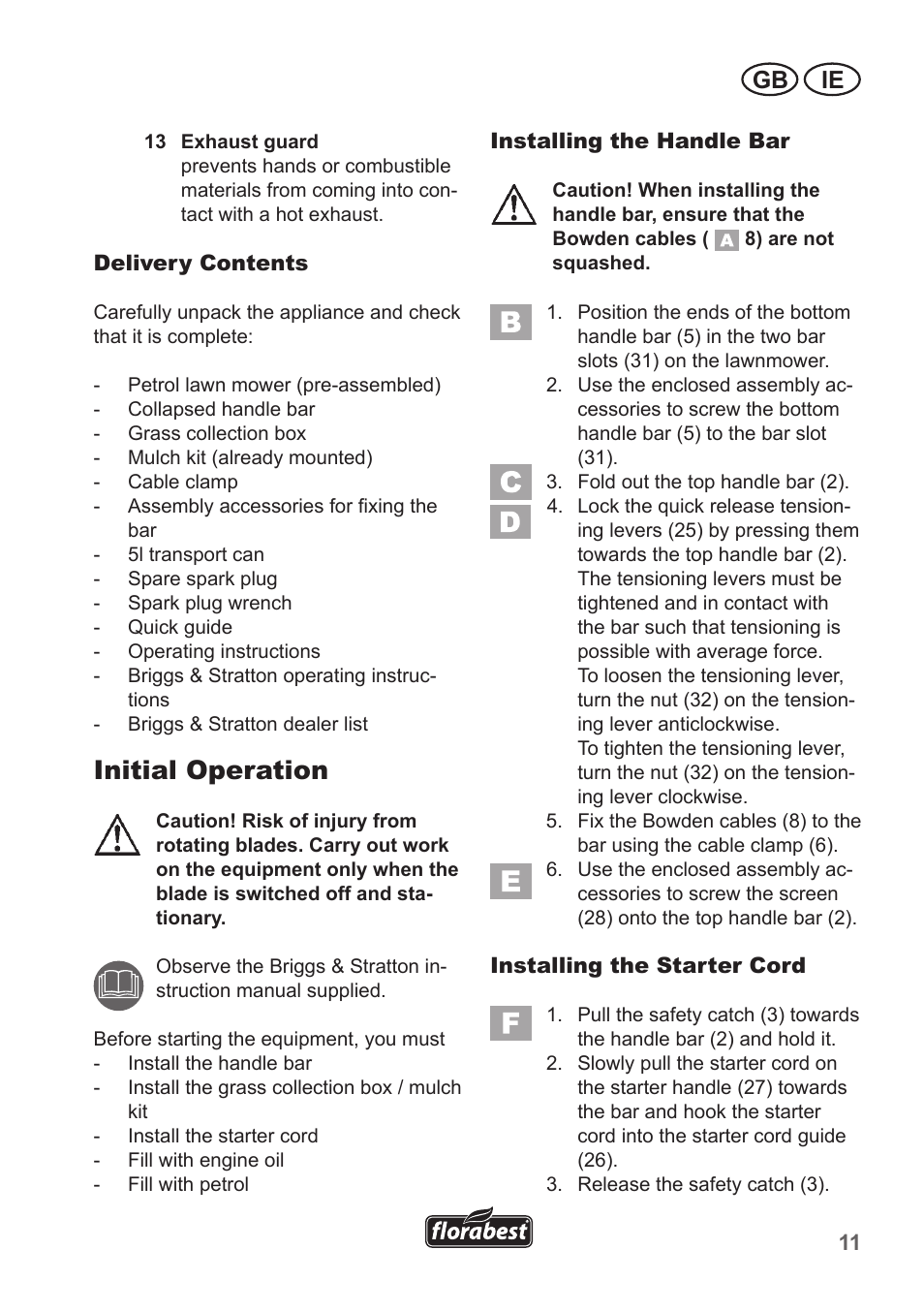 Initial operation, Gb ie | Florabest FBM 550 A1 User Manual | Page 11 / 28