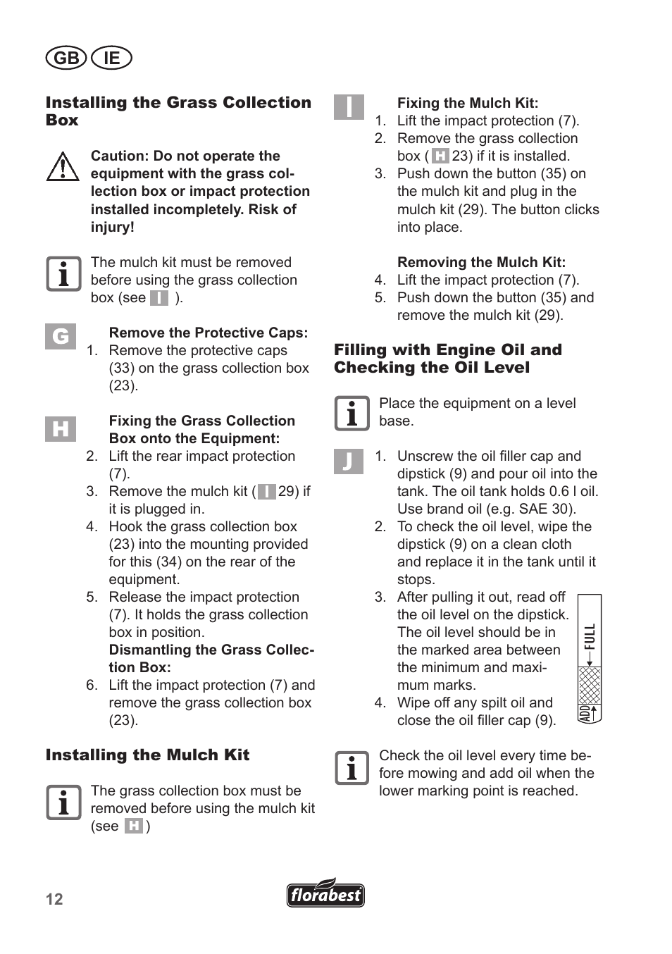 Gb ie | Florabest FBM 550 A1 User Manual | Page 12 / 28