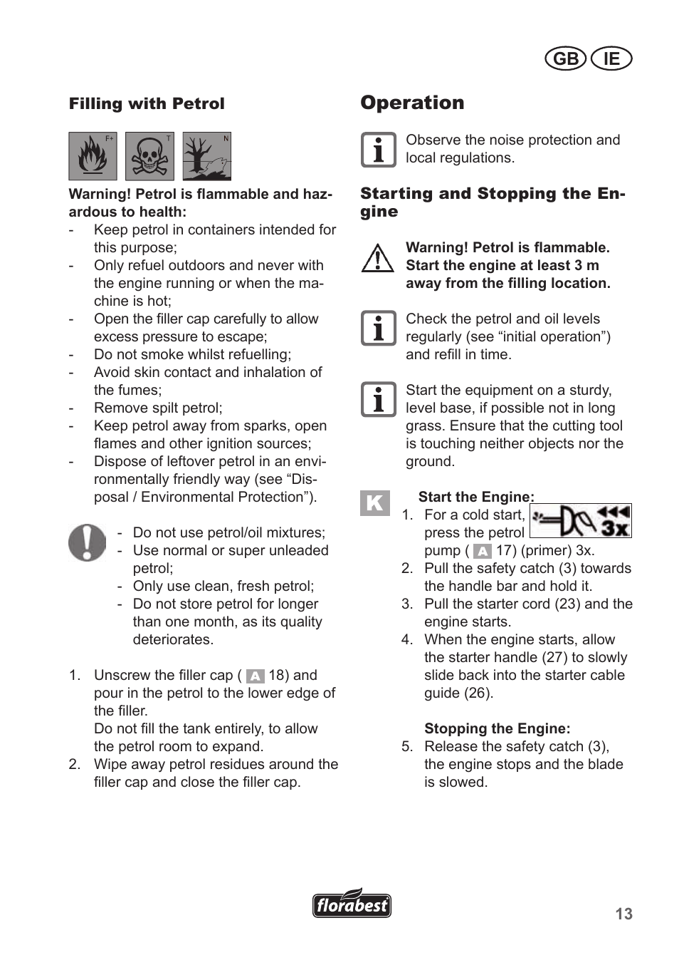 Operation, Gb ie | Florabest FBM 550 A1 User Manual | Page 13 / 28
