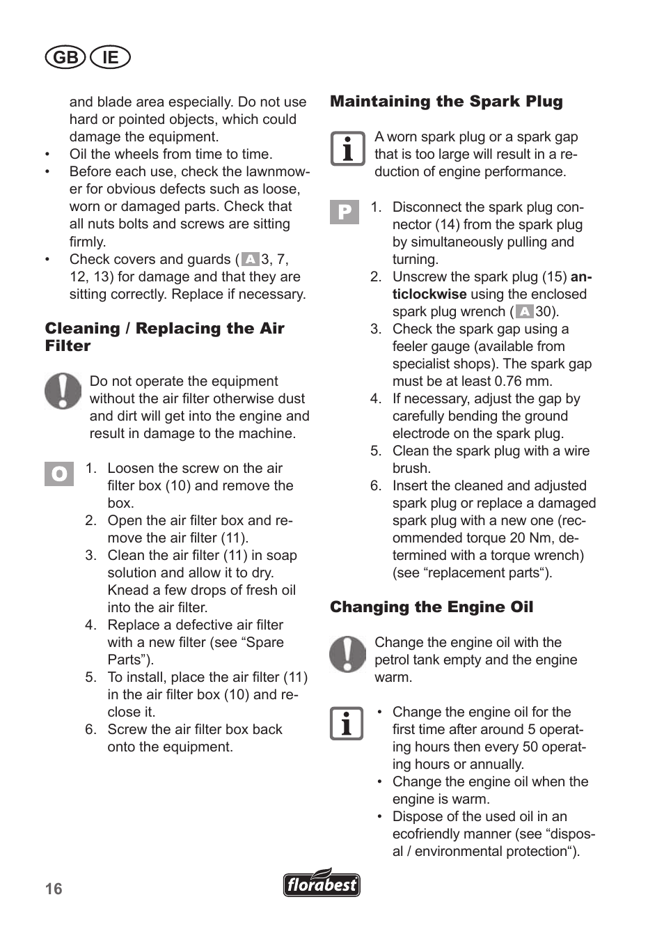 Gb ie | Florabest FBM 550 A1 User Manual | Page 16 / 28