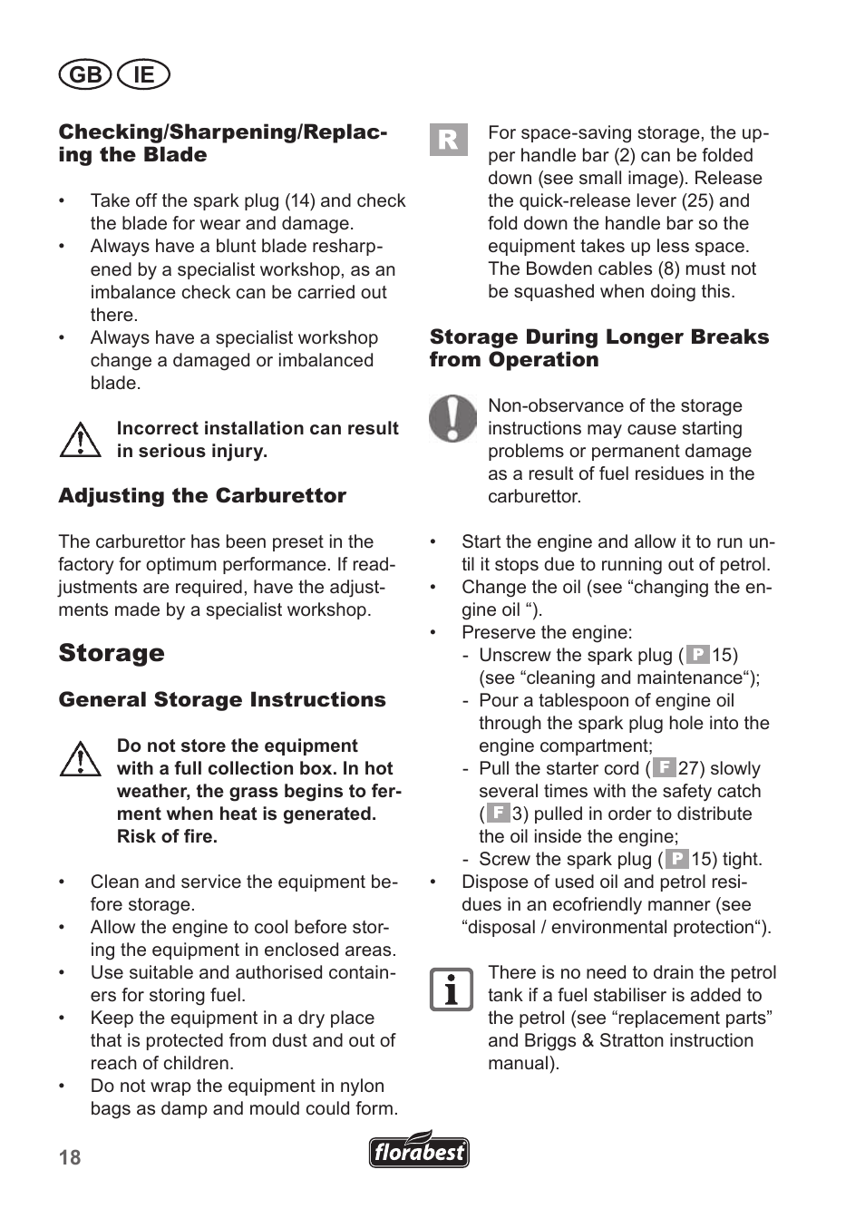 Storage, Gb ie | Florabest FBM 550 A1 User Manual | Page 18 / 28