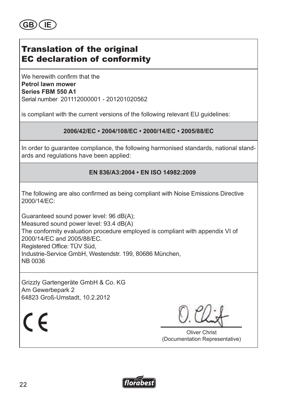 Gb ie | Florabest FBM 550 A1 User Manual | Page 22 / 28