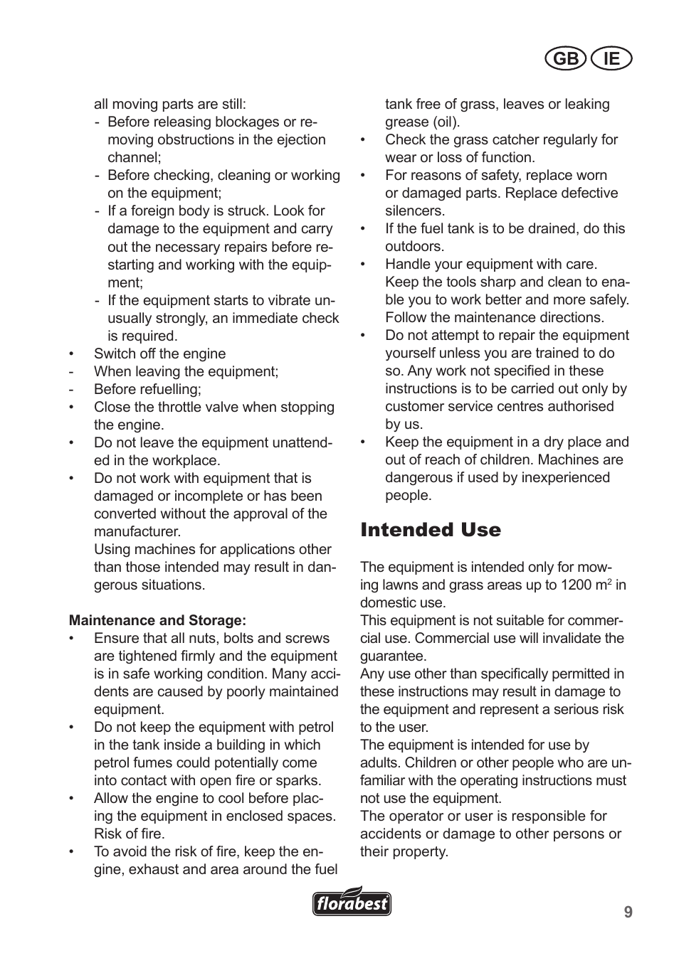 Intended use, Gb ie | Florabest FBM 550 A1 User Manual | Page 9 / 28
