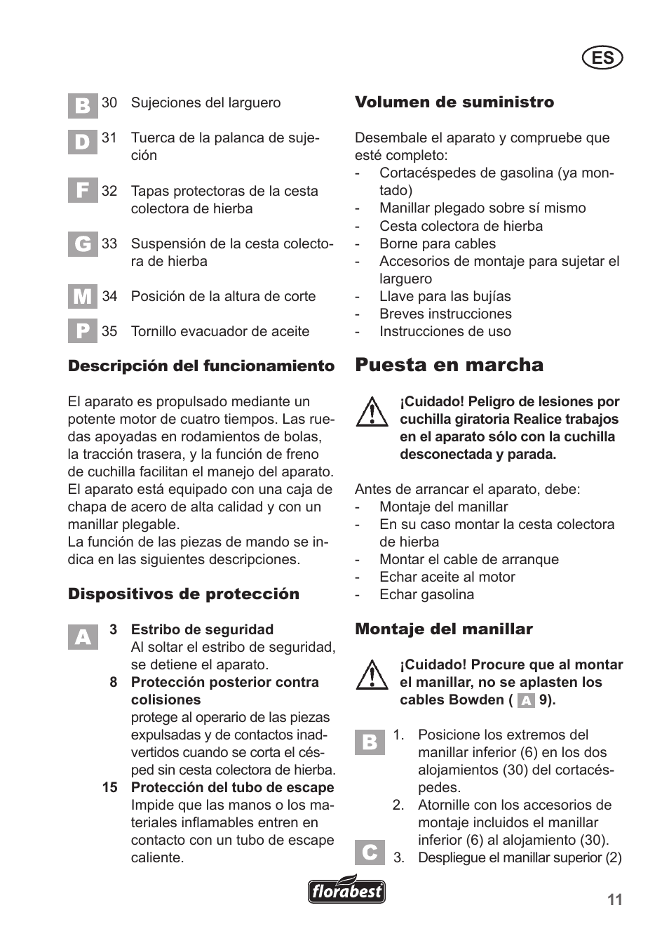 Puesta en marcha | Florabest FBM 135 A1 User Manual | Page 11 / 100