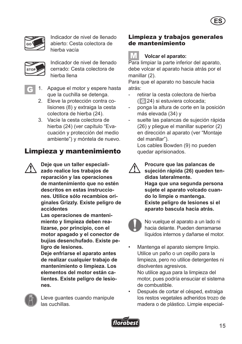 Limpieza y mantenimiento | Florabest FBM 135 A1 User Manual | Page 15 / 100
