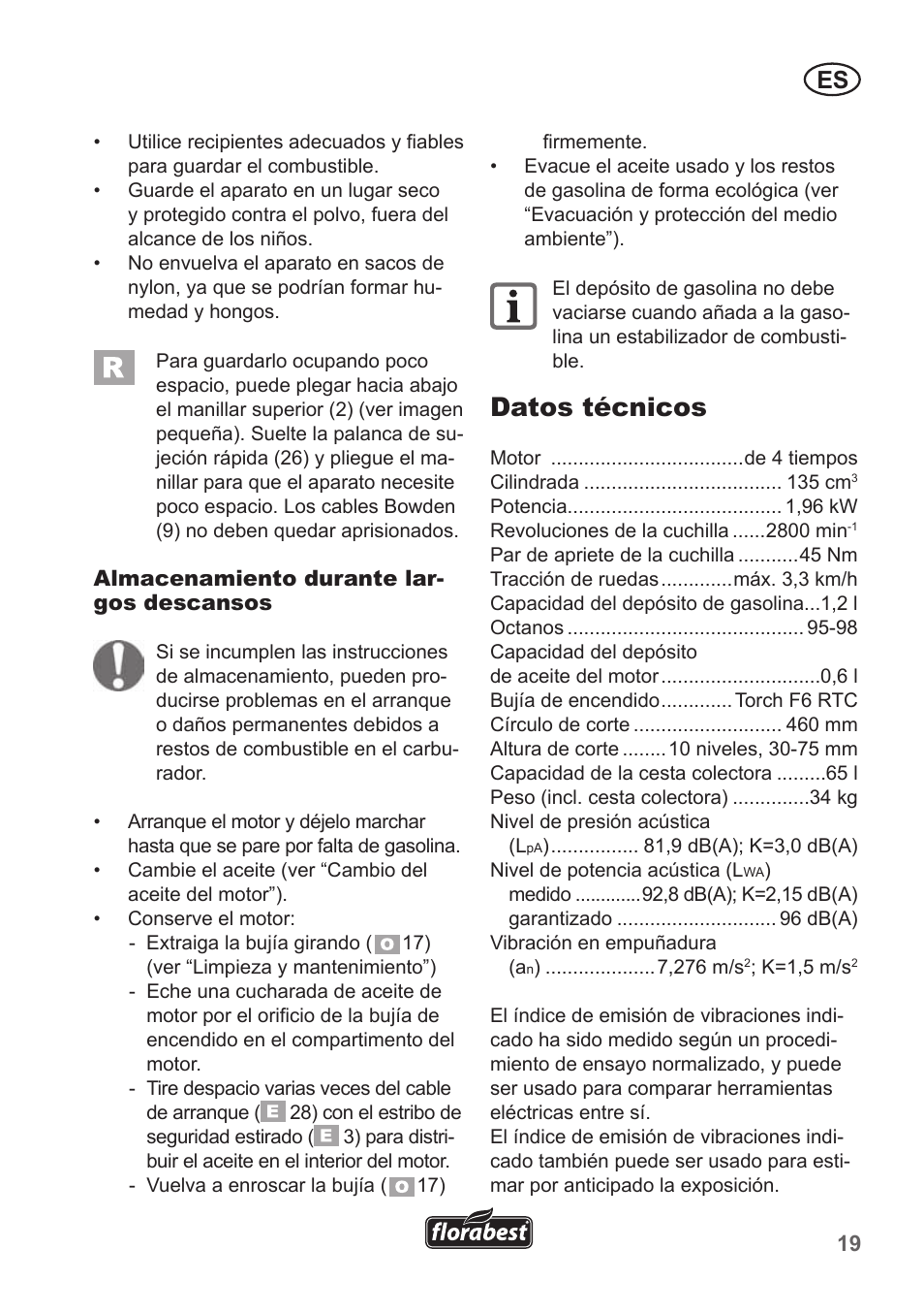 Datos técnicos | Florabest FBM 135 A1 User Manual | Page 19 / 100