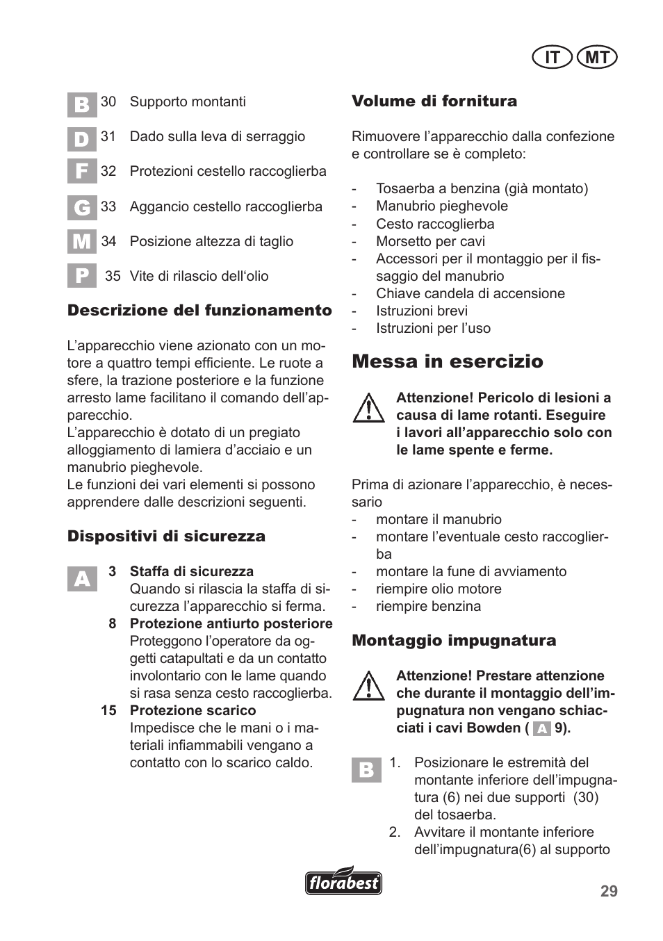 Messa in esercizio, It mt | Florabest FBM 135 A1 User Manual | Page 29 / 100