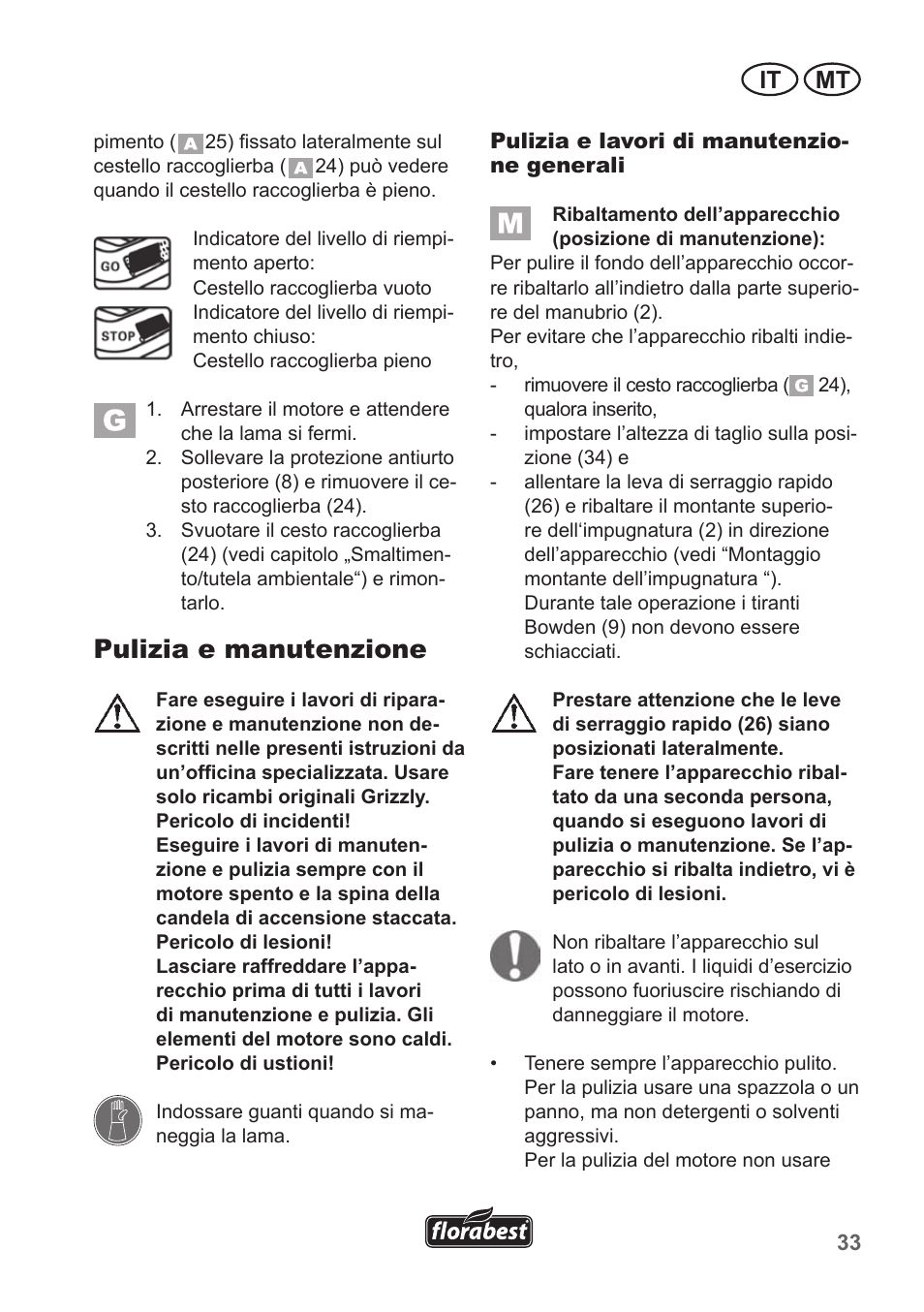 Pulizia e manutenzione, It mt | Florabest FBM 135 A1 User Manual | Page 33 / 100